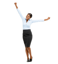 PNG Of A Young Businesswoman Cheering Isolated On A PNG Background.