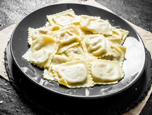 Ravioli With Meat On A Plate.