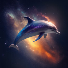 Shiny Dolphin Swimming In Outer Space