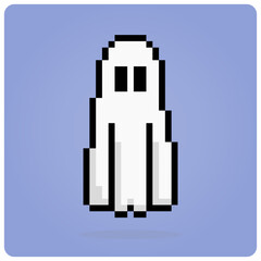 Wall Mural - 8 bit Pixel ghost. Cute flying ghost in vector illustration.