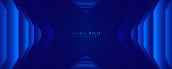 Abstract blue wide banner background with geometric shape. Futuristic technology concept. Space for your text. Suit for poster, cover, banner, website, flyer, presentation. Vector illustration