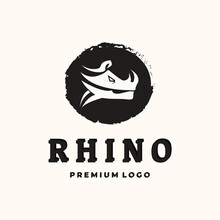 Simple Rhino Vintage Logo Vector Minimalist Illustration Design, Head Of Rhino Logo Design