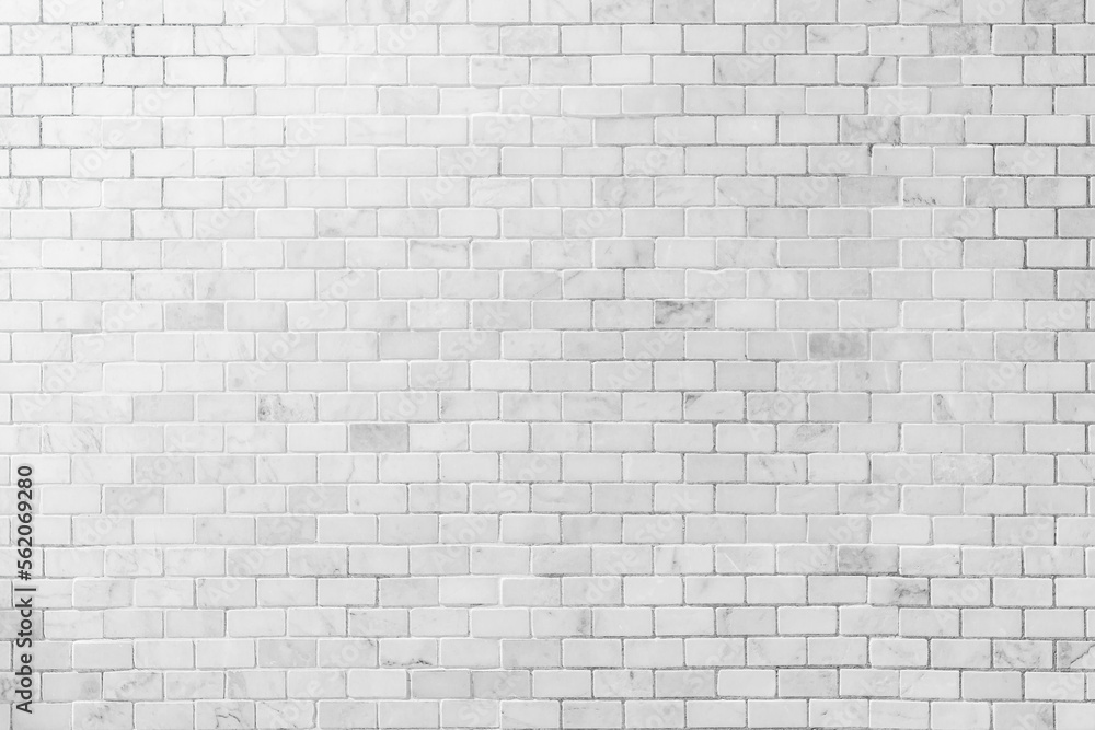 White tile wall background bathroom texture. Ceramic brick wall and floor tiles mosaic background. Design pattern geometric decoration.