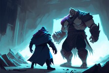 The Fight Scene Between The Hero And The Villain, Digital Art Style, Illustration Painting, Fantasy Concept Of A Battle Of Hero And Villain