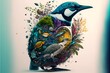 A graphic illustration of bird, dying birds and animals, climate change, earth or planet warming and cooling, loss of biodiversity, environmental issues, impact on nature, conservation