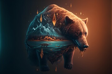 Poster - A graphic illustration of polar bear dying, climate change, earth or planet warming and cooling, loss of biodiversity, environmental issues, impact on nature, conservation.