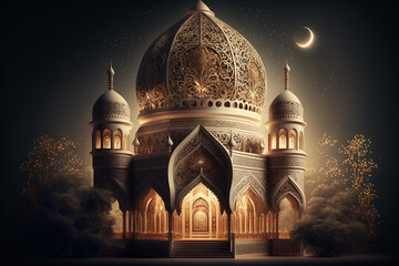 Wall Mural - Ramadan Kareem greeting photo of beautiful Arabic mosque and Islamic details.	
