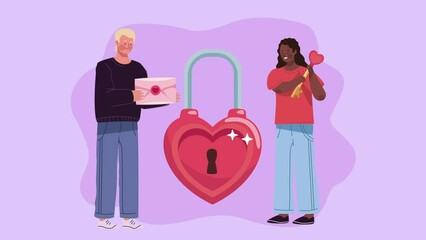 Poster - interracial lovers couple with heart padlock