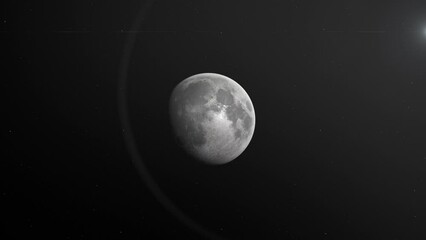 Wall Mural - Waxing Gibbous Moon In The Dark Sky With Halo Effect. animation