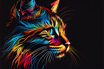  Abstract colorful cat muzzle illustration, graphic design concept color art