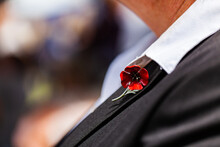 Poppy Pin On Shirt Collar On Remembrance Day