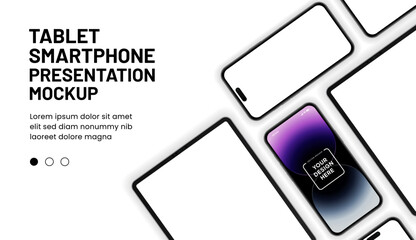 Leinwandbilder - Modern laptop mockup front view and smartphone mockup high quality isolated on white background. Notebook mockup and phone device mockup for ui ux app and website presentation Stock Vector.