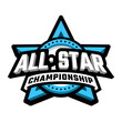 All star championship inscription on the background of a star logo, emblem. Vector illustration.