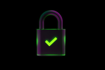 3D illustration of closed lock symbols of cybersecurity isolated on black background.