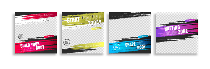 Wall Mural - post on set fitness training social media template. social banner for promotion your product