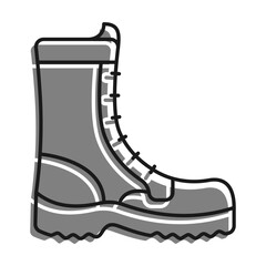 Linear icon, soldier high boots with lace. Military and tourist protective uniforms. Simple black and white vector isolated on white background