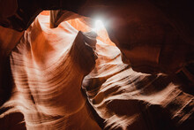 Glowing Colors Of Upper Antelope Canyon, The Famous Slot Canyon In Navajo Reservation Near Page, Arizona, USA