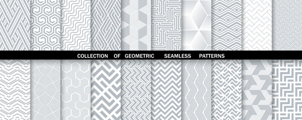 geometric set of seamless gray and white patterns. simpless vector graphics.