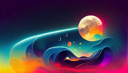 Wall Mural - futuristic fantasy night landscape with abstract landscape and island