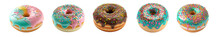 Five Donuts Glazed With Sprinkles Isolated On Transparent Background, PNG. AI Generative