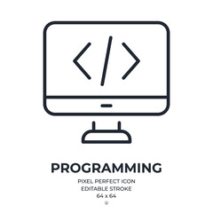 Wall Mural - programming and web development editable stroke outline icon isolated on white background flat vecto