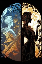 Silhouette, Stained Glass, James Jean, Alphonse Mucha, Moebius