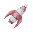 Space flying rocket, on a white background. Hand drawn watercolor.png file