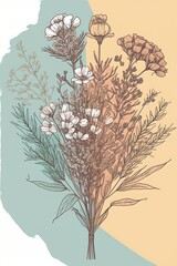 Wall Mural - Watercolor bouquet with wildflowers