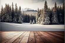 Winter Scenic Landscape With Wooden Space (ai Generated)