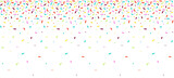 Fototapeta Dinusie - Colorful falling decorative sprinkles banner background. donut glaze pastry elements