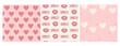 © Alice Vacca - Cute lovely pastel pink and red hand drawn set of seamless vector pattern background illustration with hearts, lips and balloon for valentine’s day