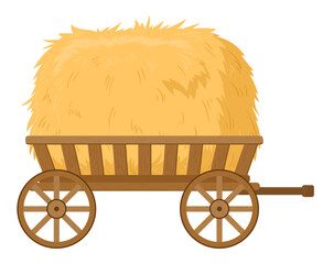 Wall Mural - Cartoon hay in wheelbarrow. Farming haymow, fodder straw, agricultural rural haycock flat vector illustration on white background