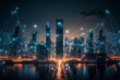 Night cityscape with visualized digital network - Generative AI