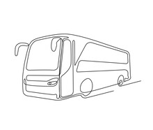 Continuous One Line Drawing Of Tourist Bus. Simple Travel Bus Line Art Vector Illustration.