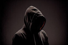 Mystery Crime Conspiracy Concept, Faceless Person Wearing Black Hoodie Hiding Face In Shadow