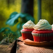 Red Velvet Cupcakes With Cream Cheese Icing Illustration Images