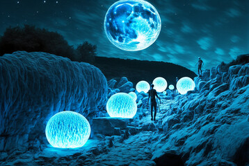 Wall Mural - generative ai extraterrestrial exploring planet.