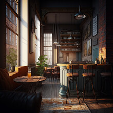Cafe And Bar In Hotel Loft Style