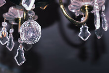 Glass Pendants In The Form Of Balls. Handelier With Crystal Pendants. Rystal Faceted Ball