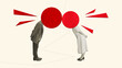 © master1305 - Contemporary art collage. Man and woman with blank space bubbles instead head quarrelling over light background. Misunderstanding
