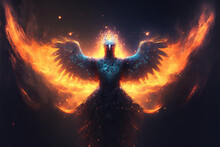 A Giant Flaming Phoenix In Deep Space With Blue Veins Illustration Generative Ai