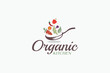 © cahiwak - organic kitchen logo with a combination of a frying pan, and organic food ingredients