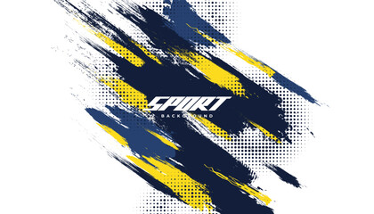 Poster - Blue and Yellow Brush Background with Halftone Effect Isolated on White Background. Sport Background with Grunge Style. Scratch and Texture Elements For Design