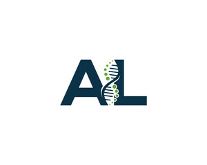 Wall Mural - Abstract Letter AL DNA Biology Logo Concept. Creative Science, Laboratory and Biotechnology Vector Icon.