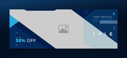 Wall Mural - flash sale facebook cover page timeline web ad banner template with photo place modern layout blue b