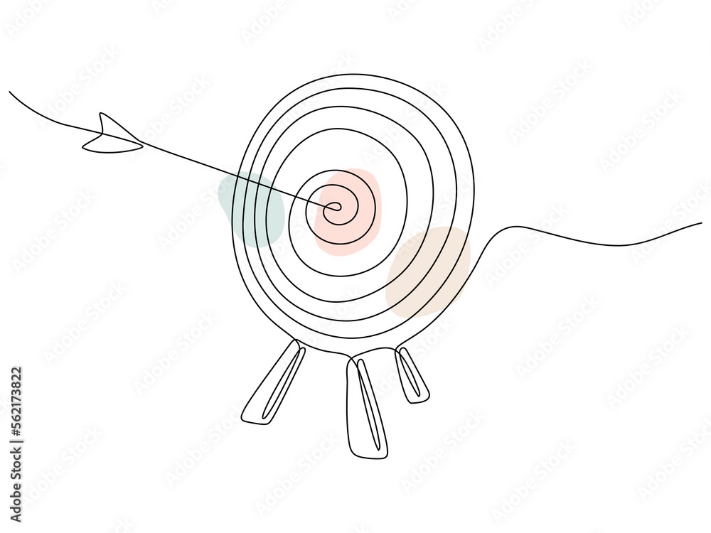 Target with arrow continuous line drawing. Hand drawn linear goal ...
