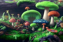 Magic Mushroom In The Enchanted Forest Of The Eden