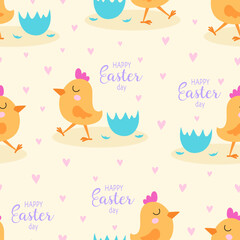 Wall Mural - easter seamless pattern with cute chicken, flat style