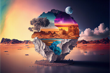 Beautiful abstract surreal landscape . Generative AI technology 