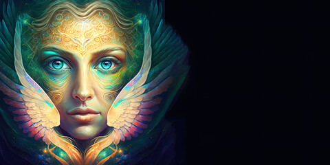 Wall Mural - cosmic love, universal angel. beings made of light, energy and love are watching over us. copy space